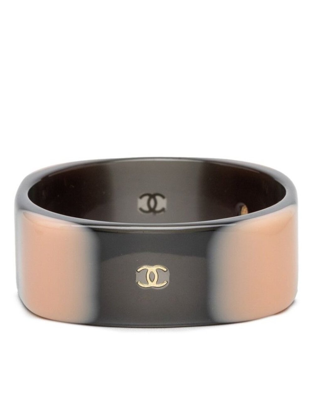 Chanel CC Logo Bangle Black Beige Plastic Bracelet